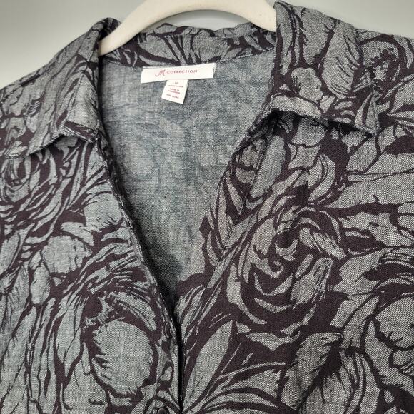JM Collection Linen Jacket Women's Size‎ 10 Black Gray Dark Floral Button Front - Picture 4 of 14